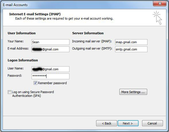 att email server settings imap